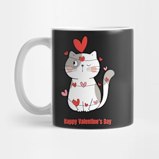 Colorful Illustrated Cute Cat Happy Valentine's Day Mug